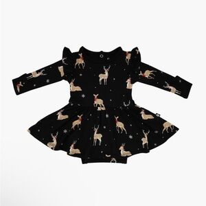 Kyte Baby Midnight Deer Long Sleeve Skirted Bodysuit in Black 3-6 Months NWT
